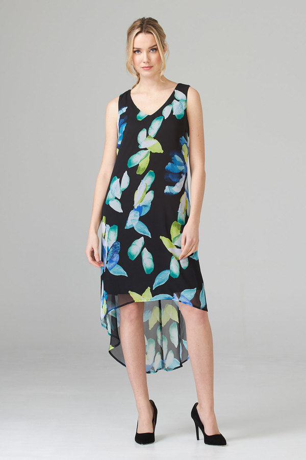 Lined Printed Dress With High Low Hem And Loose Overlay 202028