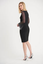 Load image into Gallery viewer, Sheer Black Jeweled Bell Sleeve Dress 203372
