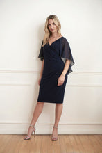 Load image into Gallery viewer, Joseph Ribkoff 221353 Knit Dress With Crossover Front And Embellished Cape
