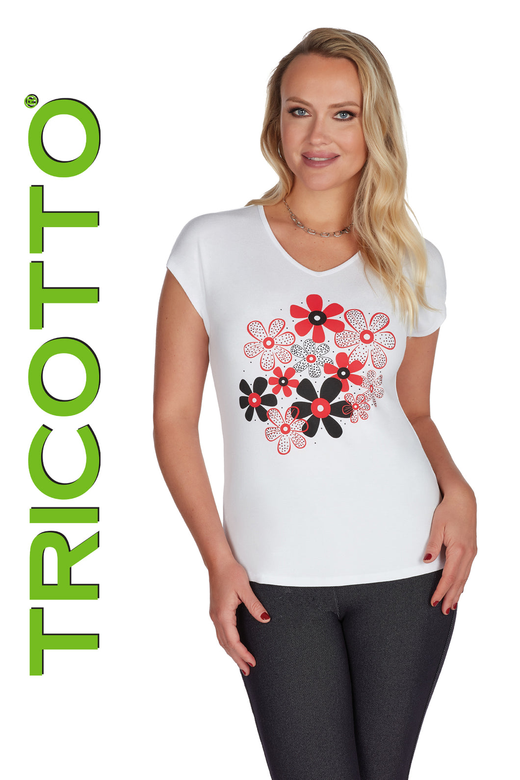 Tricotto 437 Short Sleeve Printed Top
