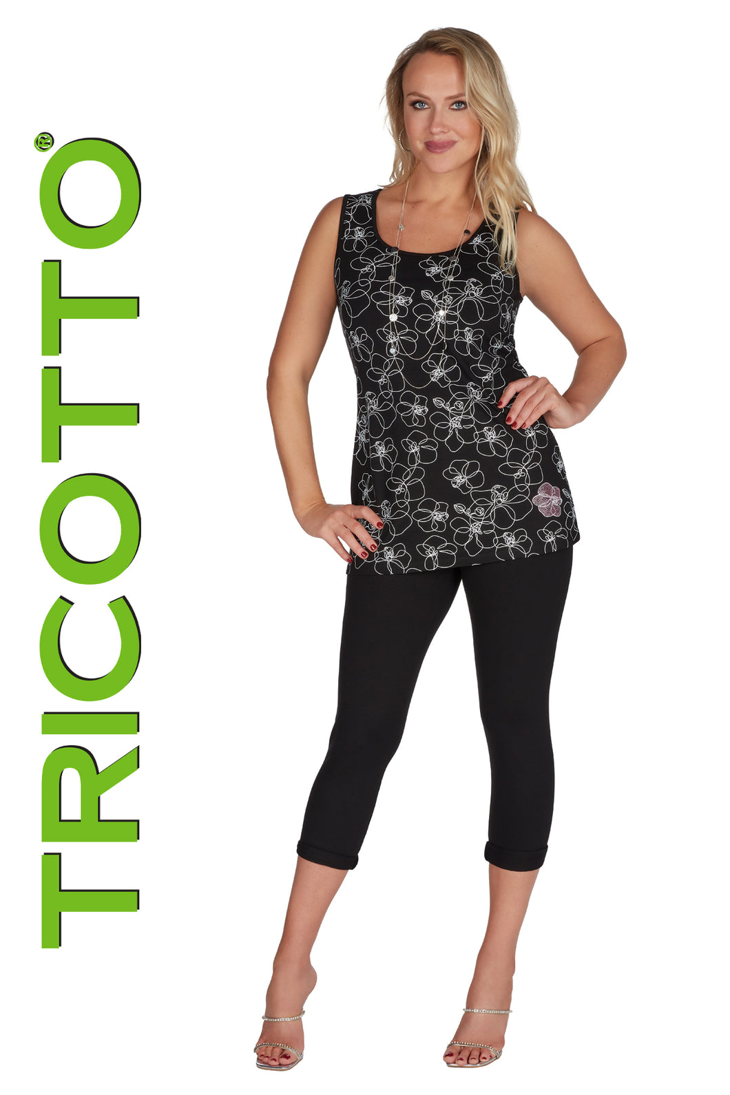Tricotto 541 Sleeveless Printed Long Top