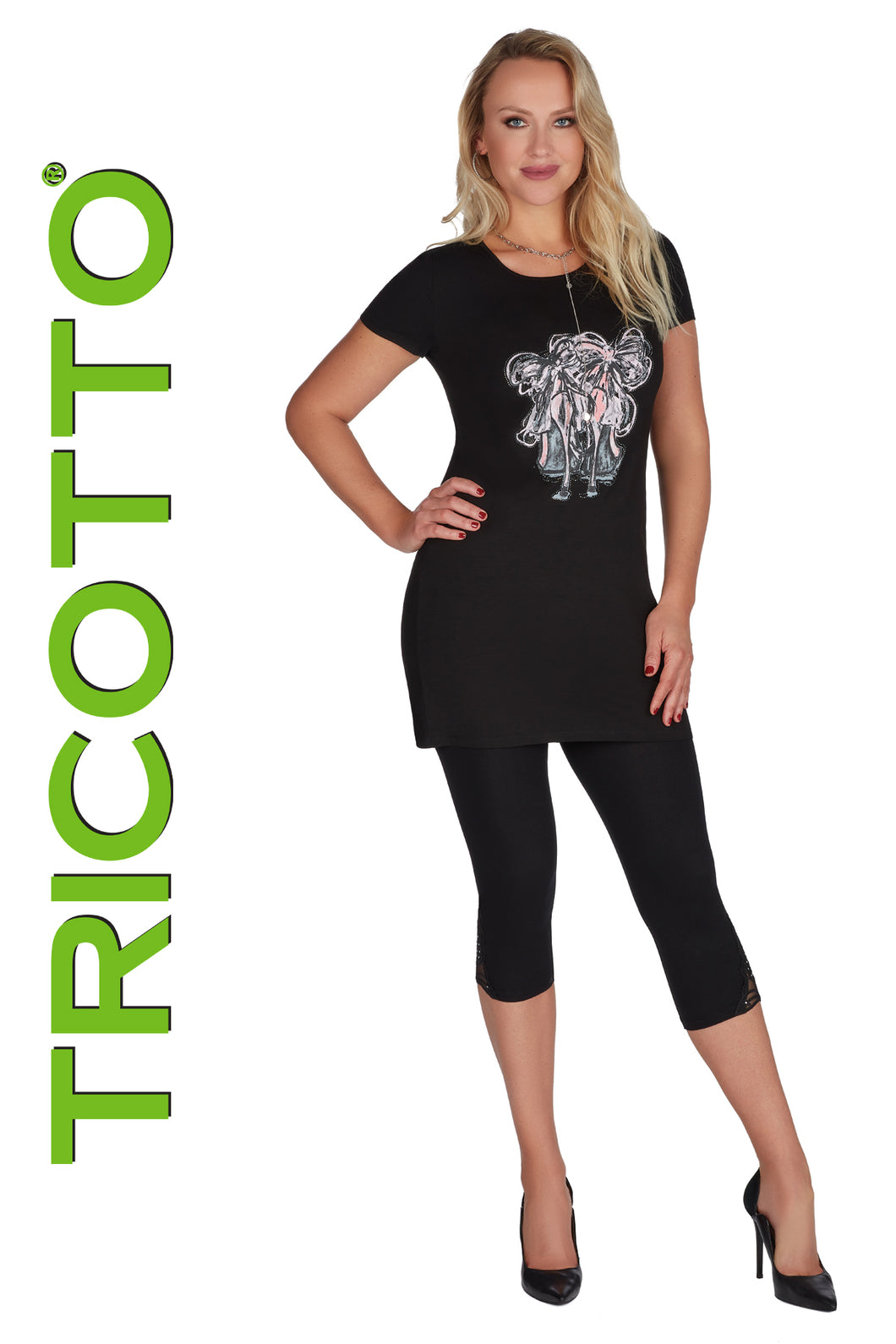 Tricotto 606 Printed Short Sleeve Tunic Top