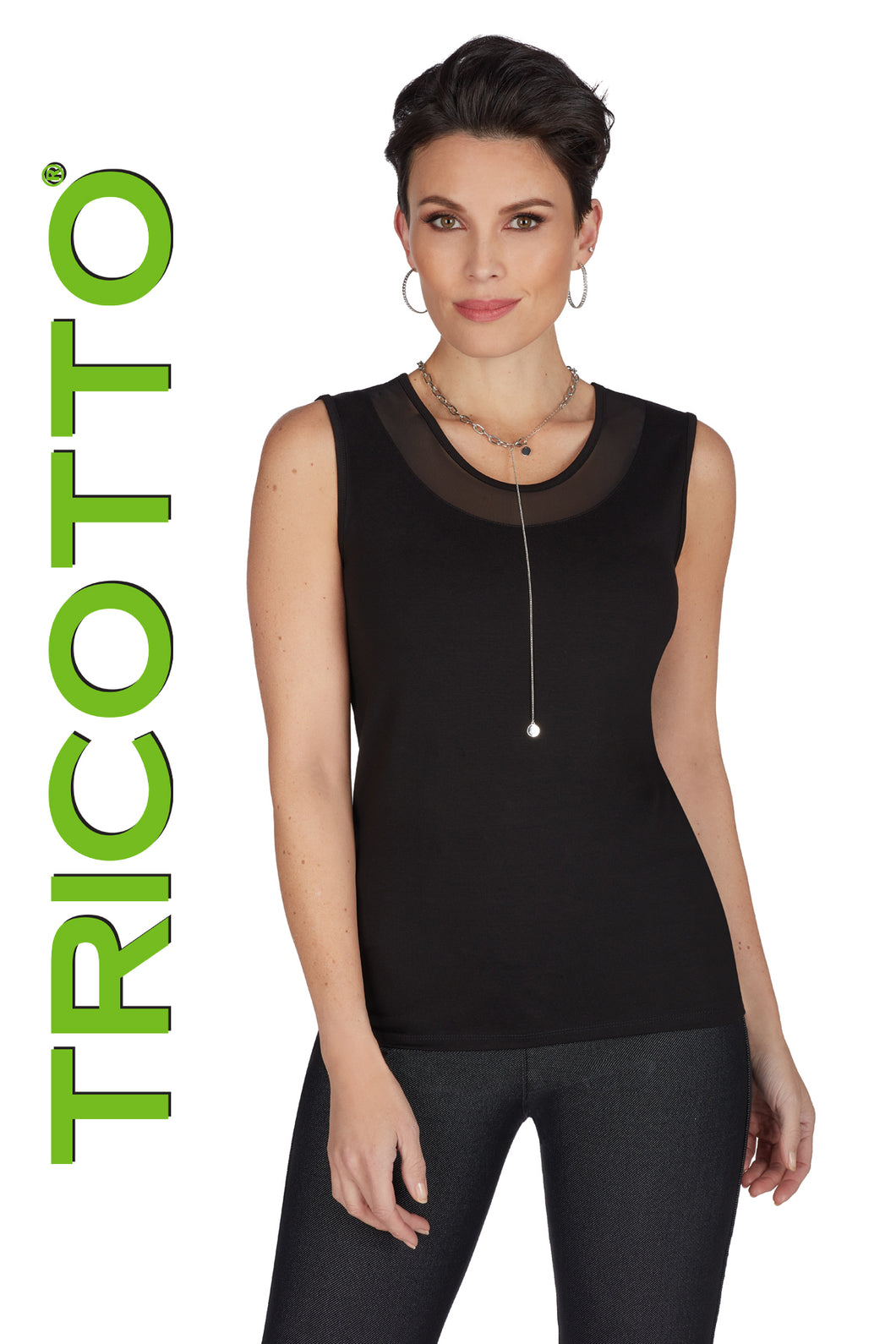 Tricotto 916 Sleeveless Top With Mesh Trim