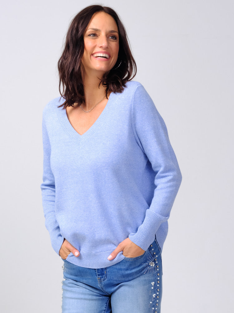 Alison Sheri V Neck Knit Sweater With Shaped Rib Bottom A39062