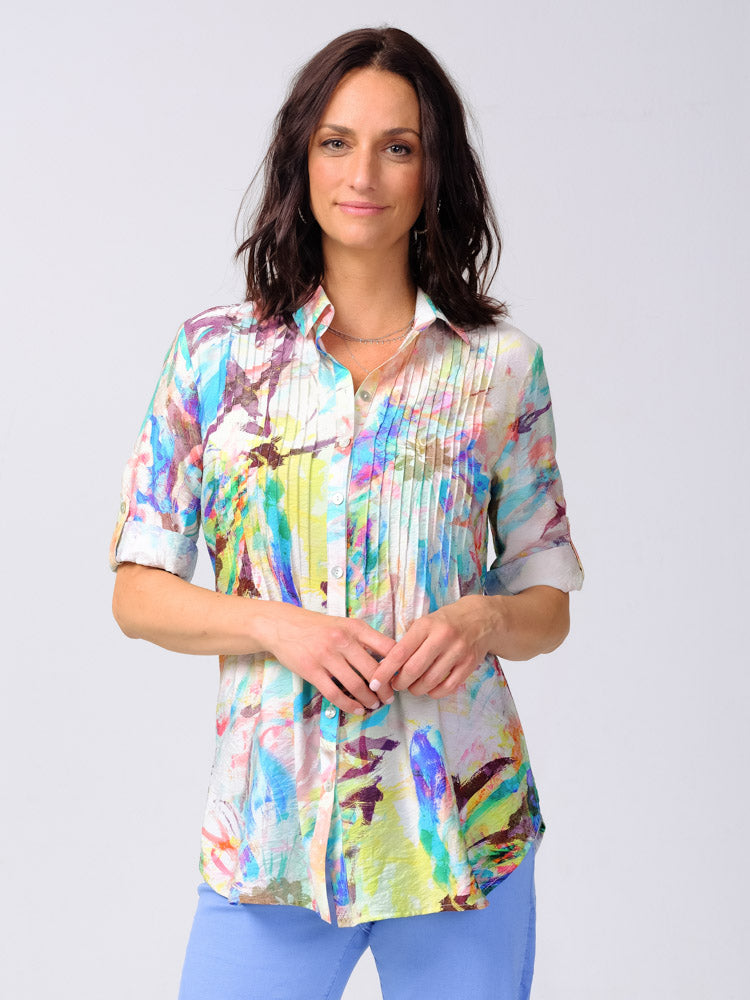 Alison Sheri Printed Blouse With Pleat Bib Front A39076