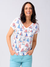 Load image into Gallery viewer, Alison Sheri Short Sleeve V Neck  Printed Top A39082
