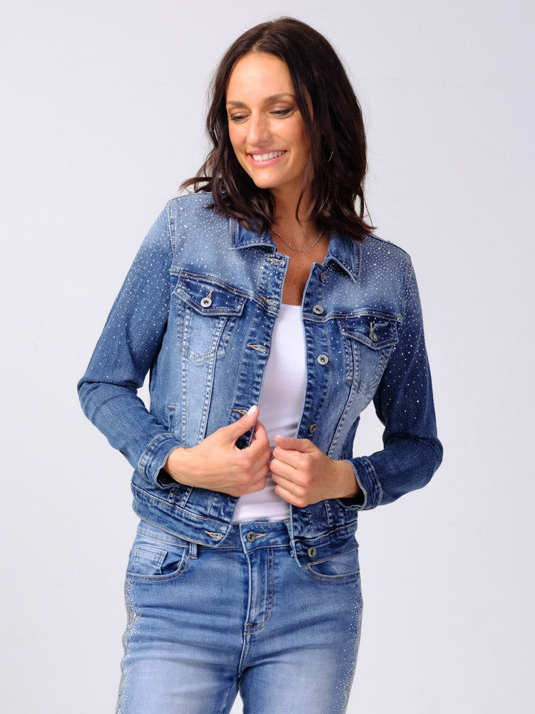 Alison Sheri A39231 Jean Jacket With Embellishment
