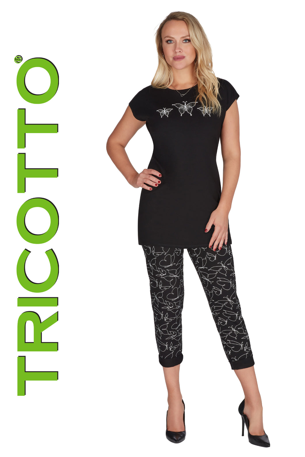 Tricotto C-124 Short Sleeve Printed Tunic Top