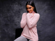 Load image into Gallery viewer, EW27022 Elena Wang High Neck Soft Rib Sweater With Zip Pockets
