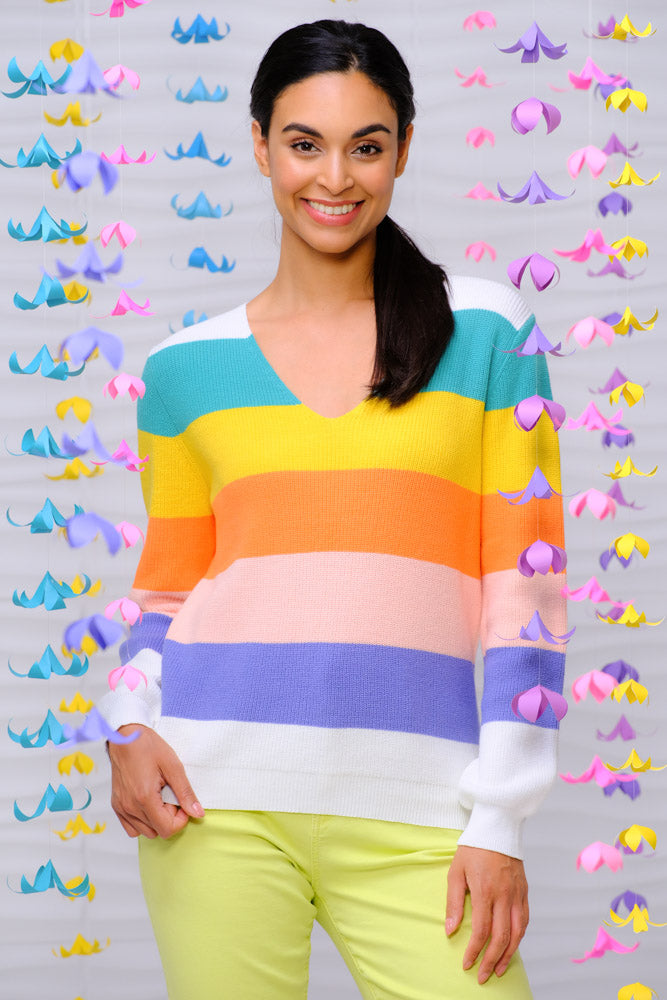 Elena Wang  Multi Colored Bold Stripe V Neck EW28020