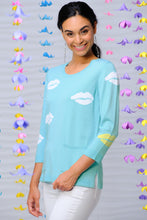 Load image into Gallery viewer, Elena Wang 3/4 Sleeve Top With Lips Print EW28050
