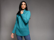 Load image into Gallery viewer, Elena Wang EW29063 Textured Sweater With Cowl Neck And Rounded Bottom
